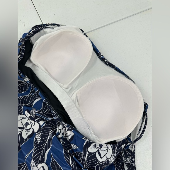 Swim Solutions Blue Floral One Piece Swimsuit Tummy Control Tankini Size 18W - Picture 9 of 13